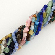 Cat Eye Glass Bead Strands, Chip, Mixed Color, 3~6x3~5x2~4mm, Hole: 1mm, about 512pcs/strand, 32.6 inch(CE-R010-01)