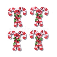 Christmas Style Printed Acrylic Cabochons, Candy Cane, 33x30x2.5mm(MACR-O045-01F)