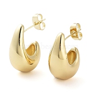 Brass Teardrop Stud Earrings, Half Hoop Earrings for Women, Real 18K Gold Plated, 14x9.5mm(EJEW-D086-04G)