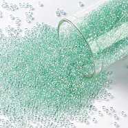 TOHO Round Seed Beads, Japanese Seed Beads, (172D) Dyed Pastel Green Transparent Rainbow, 15/0, 1.5mm, Hole: 0.7mm, about 15000pcs/50g(SEED-XTR15-0172D)