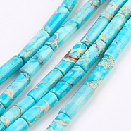 Natural Imperial Jasper Beads Strands, Dyed, Column, Cyan, 13~14x4~4.5mm, Hole: 1mm, about 31pcs/strand, 15.7 inch.(G-K273-04D)