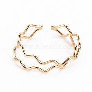 Brass Cuff Rings, Open Rings, Nickel Free, Wave, Real 18K Gold Plated, US Size 10, Inner Diameter: 20mm(KK-S356-268-NF)