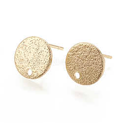 Hammered Brass Stud Earring Findings, Flat Round, Nickel Free, Real 18K Gold Plated, 10mm, Hole: 1mm, Pin: 0.6mm(KK-S345-202G)