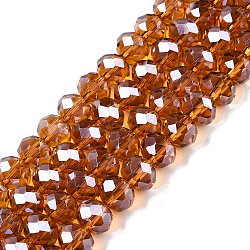 Electroplate Glass Beads Strands, Pearl Luster Plated, Faceted, Rondelle, Dark Goldenrod, 8x6mm, Hole: 1mm, about 64~65pcs/strand, 40~41cm(EGLA-A044-T8mm-A04)