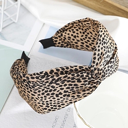 Retro Style Leopard Pattern Crossed Hair Bands, Wide Headdress For Women Hair Accessories, Bisque, 130x35mm(PW-WG28246-02)
