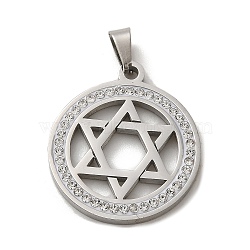 304 Stainless Steel with Rhinestone Pendants, Hexagram, Stainless Steel Color, 25x22x2mm, Hole: 6x3.4mm(STAS-O005-27P)