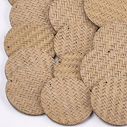 Handmade Straw Woven Pendants, Flat Round, Peru, 40.5x2mm, Hole: 0.8mm(WOVE-S119-14C)
