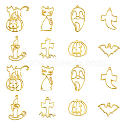 16Pcs 8 Style Halloween Theme Alloy Open Back Bezel Pendants, for DIY UV Resin, Epoxy Resin, Pressed Flower Jewelry, Cadmium Free & Lead Free, Mixed Shapes, Golden, 27~44x22~36x2mm, Hole: 2mm, 2pcs/style(PALLOY-CJ0002-14)