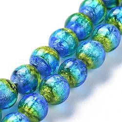 Handmade Silver Foil Lampwork Beads, Luminous, Round, Blue, 10mm, Hole: 1.4mm(X-FOIL-K001-02A-10mm)