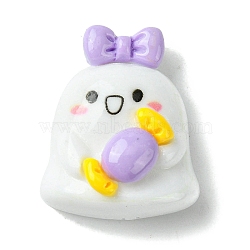 Halloween Theme Opaque Resin Decoden Cabochons, Ghost with Candy, Plum, 27x22x13mm(CRES-Q219-01D)