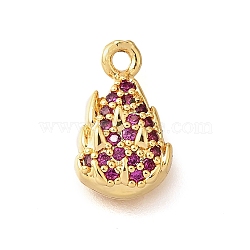 Brass Micro Pave Clear Cubic Zirconia Pendants, Fruit Charms, Real 18K Gold Plated, Pitaya, 13x8x3mm, Hole: 1.4mm(KK-U065-05C-G)