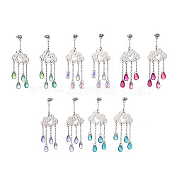 Long Chain with Transparent Glass Beads Dangle Stud Earrings, 304 Stainless Steel Jewelry for Women, Raining Cloud, Mixed Color, 66mm, Pin: 0.9mm(EJEW-JE05245)