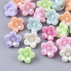 Opaque Acrylic Beads, AB Color Plated, Flower, Mixed Color, 10x10.5x7mm, Hole: 1.8mm(X-MACR-S299-012)