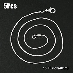 Brass Round Snake Chain Necklace with Lobster Claw Clasps, for Beadable Necklace Making, Silver, 15.75 inch(40cm)(MAK-YW0001-14A)