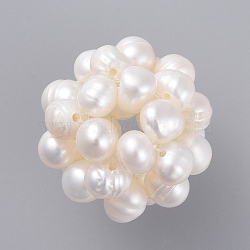 Natural Cultured Freshwater Pearl Pendants, Grade A, Round, Old Lace, 19mm, Hole: 5mm(PALLOY-JF00420)