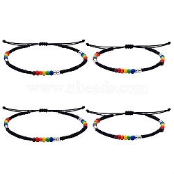 4Pcs 4 Style Glass Seed & 303 Stainless Steel Braided Bead Bracelets and Anklets Set, Friendship Jewelry for Women, Colorful, Inner Diameter: 1.97~3.27 inch(5~8.3cm), 2.76~3.78 inch(7~9.6cm), 1Pc/style(SJEW-SW00003-03)