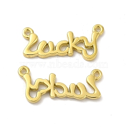 Ion Plating(IP) 304 Stainless Steel Pendants, Word Lucky Charm, Real 14K Gold Plated, 8.5x19x1.5mm, Hole: 0.8mm(STAS-F284-11G)