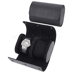 PU Imitation Leather Bracelet/Watch Display Boxes, with Two Slots, Black, 15.2x10.1cm(ODIS-WH0020-39)
