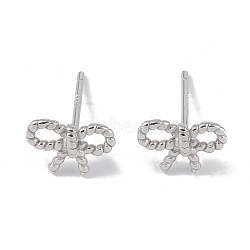 Rhodium Plated Rope Bowknot 999 Sterling Silver Stud Earrings for Women, with 999 Stamp, Platinum, 6x9mm(EJEW-S215-14P)