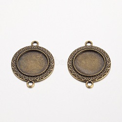 Flat Round Tibetan Style Alloy Cabochon Connector Settings, Lead Free & Nickel Free & Cadmium Free, Antique Bronze, Tray: 20mm, 37x29x2mm, Hole: 3mm, about 196pcs/kg(PALLOY-K112-12AB-NR)