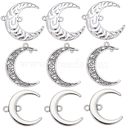 60Pcs 3 Styles Tibetan Style Alloy 2-Loop Connector Charms, Moon Shape Links, Antique Silver, 28.5~41x27.5~33x1.5~2.5mm, Hole: 1~2.6mm, 20pcs/style(FIND-SC0007-55)