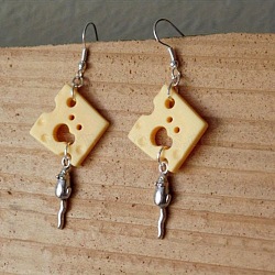 Cheese Alloy & Resin Dangle Earrings, Platinum, PapayaWhip, 64x20mm(FS-WG078A6-01)