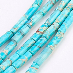 Natural Imperial Jasper Beads Strands, Dyed, Column, Cyan, 13~14x4~4.5mm, Hole: 1mm, about 31pcs/strand, 15.7 inch.(G-K273-04D)