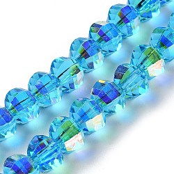 Transparent Electroplate Glass Beads Strands, AB Color Plated, Faceted, Rondelle, Deep Sky Blue, 7.8x5.8~6.3mm, Hole: 1.5mm, about 80pcs/strand, 18.31''~19.88''(46.5~50.5cm)(GLAA-Q099-C01-08-1)