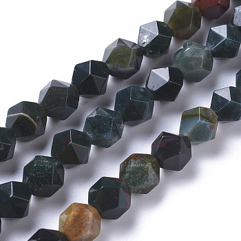 Natural Bloodstone Beads Strands, Heliotrope Stone Beads, Star Cut Round Beads, Faceted, 8mm, Hole: 1mm, about 46pcs/strand, 14.96 inch(38cm)