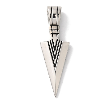 Non-Tarnish 304 Stainless Steel Big Pendants, Arrowhead Charm, Stainless Steel Color, 55.5x18x4mm, Hole: 8.5x6mm