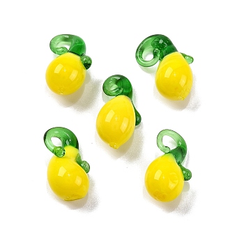 Fruit Food Glass Pendant, Lemon, 19x10~12x9mm, Hole: 3.5mm