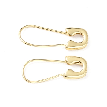 Safety Pin Shape Rack Plating Brass Hoop Earrings for Woman, Long-Lasting Plated, Lead Free & Cadmium Free, Real 18K Gold Plated, 28x10.5x3mm, Pin: 1mm