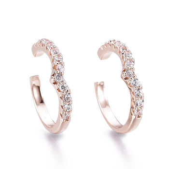 Brass Micro Pave Clear Cubic Zirconia Cuff Earrings, Rose Gold, 15x3mm, Inner Diameter: 12mm