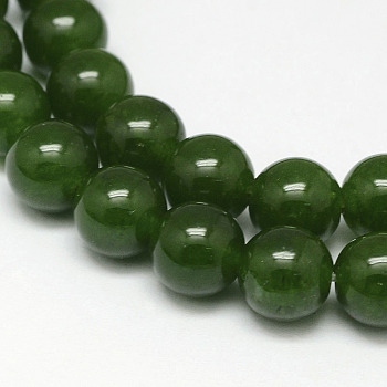 Natural TaiWan Jade Bead Strands, Dyed, Round, Dark Green, 10mm, Hole: 1mm, about 38pcs/strand, 15.5 inch