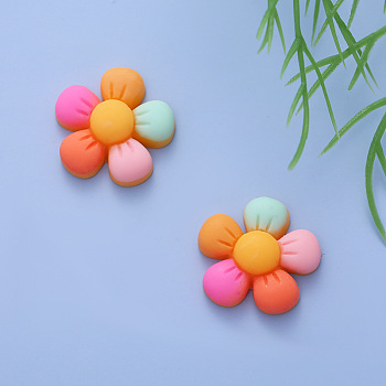 Opaque Resin Cabochons, Rainbow Color Flower, Colorful, 20mm