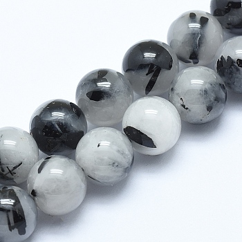 Natural Rutilated Quartz Beads Strands, Round, 10mm, Hole: 1mm, about 41pcs/strand, 15.7 inch(40cm)
