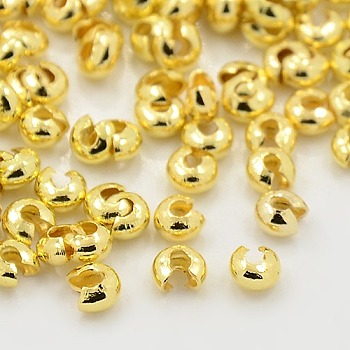 Iron Crimp Beads Covers, Golden Color, Size: About 5mm In Diameter, Hole: 1.5~1.8mm