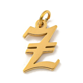 Ion Plating(IP) 304 Stainless Steel Charms, Laser Cut, Golden, Letter Charm, Letter Z, 14x9.5x1.5mm, Hole: 3mm