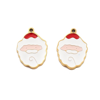 Ion Plating(IP) 304 Stainless Steel Pendants, Christmas Theme Enamel Charms, Golden, Santa Claus, 14x10x1.5mm, Hole: 1mm