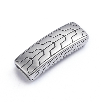 Retro 304 Stainless Steel Slide Charms/Slider Beads, for Leather Cord Bracelets Making, Rectangle, Antique Silver, 11x34x6mm, Hole: 4x8mm