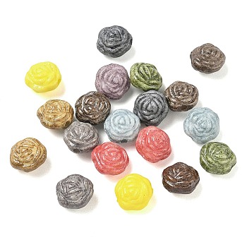 Vintage Handmade Porcelain Beads, Fancy Antique Glazed Porcelain, Rose, Mixed Color, 11x11x8mm, Hole: 1.8mm