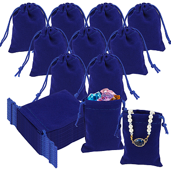 40Pcs Rectangle Velvet Drawstring Pouches, Candy Gift Bags Christmas Party Wedding Favors Bags, Dark Blue, 9x7cm