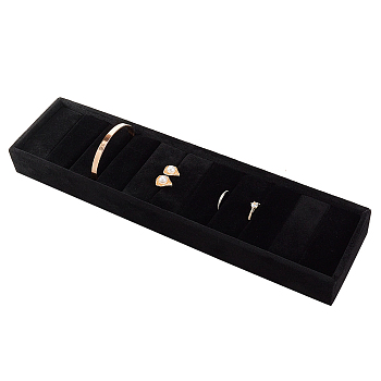 Velvet Covered MDF Bracelet Display Tray, Jewelry Tray Bracelet Organizer Holder, Rectangle, Black, 34.2x8.6x3.6cm