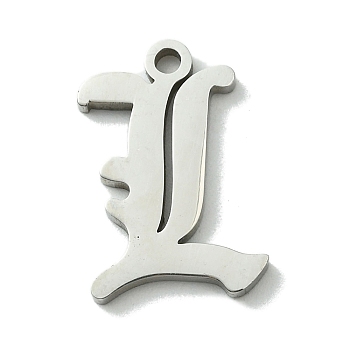 201 Stainless Steel Pendants, Stainless Steel Color, Old Initial Letters Charms, Letter L, 19.5x13x1.6mm, Hole: 1.8mm