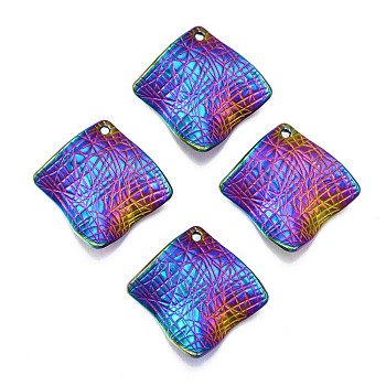 Rack Plating Rainbow Color Alloy Pendants, Cadmium Free & Nickel Free & Lead Free, Twist Rhombus, 28x28x7mm, Hole: 1.6mm