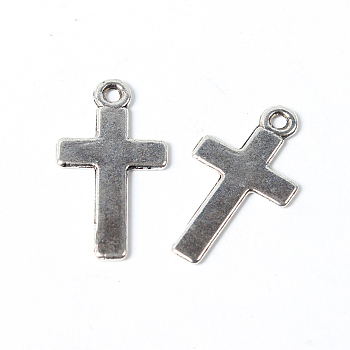 Tibetan Style Alloy Pendants, Cross, Cadmium Free & Nickel Free & Lead Free, Antique Silver, 25x13x1.5mm, Hole: 2mm