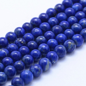 Natural Lapis Lazuli Beads Strands, Grade AB, Round, 4mm, Hole: 1mm, about 94pcs/strand, 15.5 inch(39.5cm)