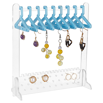 Elite 1 Set Acrylic Earring Display Stands, Clothes Hanger Shaped Earring Organizer Holder with 10Pcs Sky Blue Hangers, Clear, Finish Product: 15x5.25x16cm