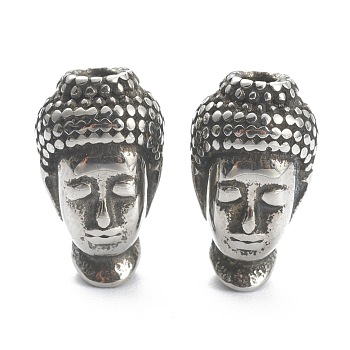 304 Stainless Steel Beads, Buddha, Antique Silver, 14x8x7mm, Hole: 1.8mm