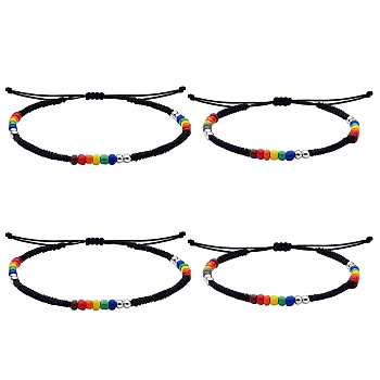 4Pcs 4 Style Glass Seed & 303 Stainless Steel Braided Bead Bracelets and Anklets Set, Friendship Jewelry for Women, Colorful, Inner Diameter: 1.97~3.27 inch(5~8.3cm), 2.76~3.78 inch(7~9.6cm), 1Pc/style